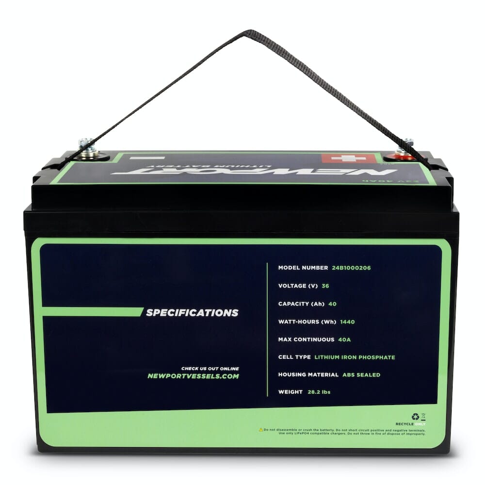 36V 40Ah Extended Lithium Battery Back View | Newport