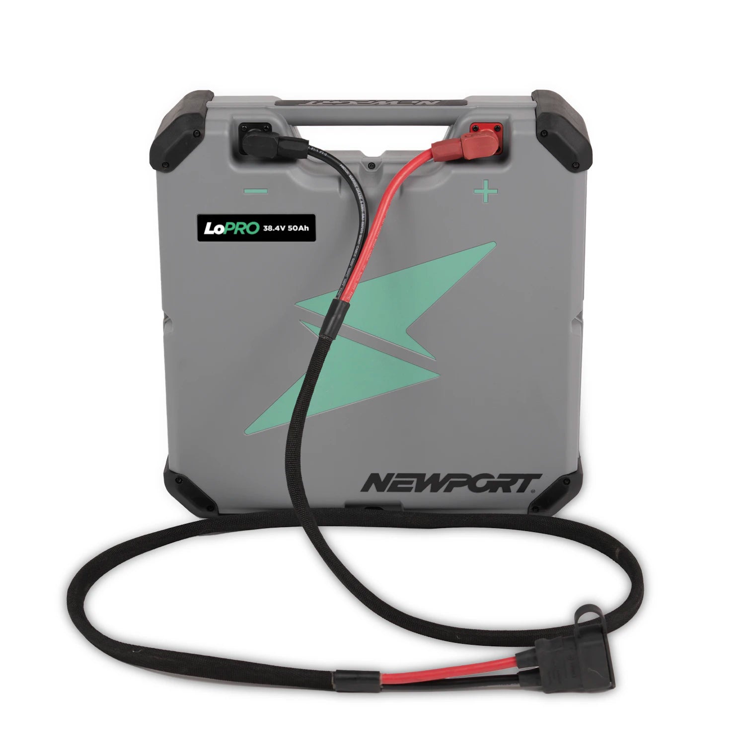 36V 50Ah LoPRO Lithium Battery Front View with Cables | Newport