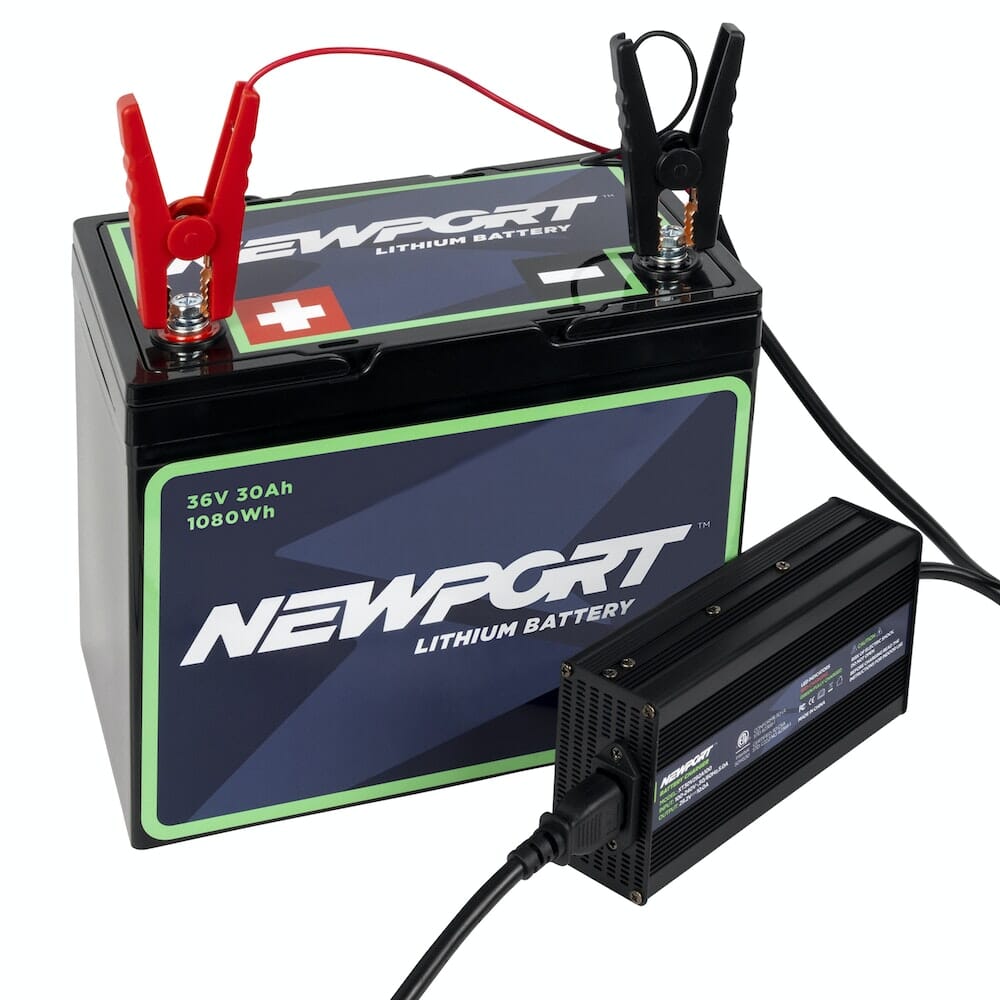 36V Lithium Battery Charger Cables Connected | Newport
