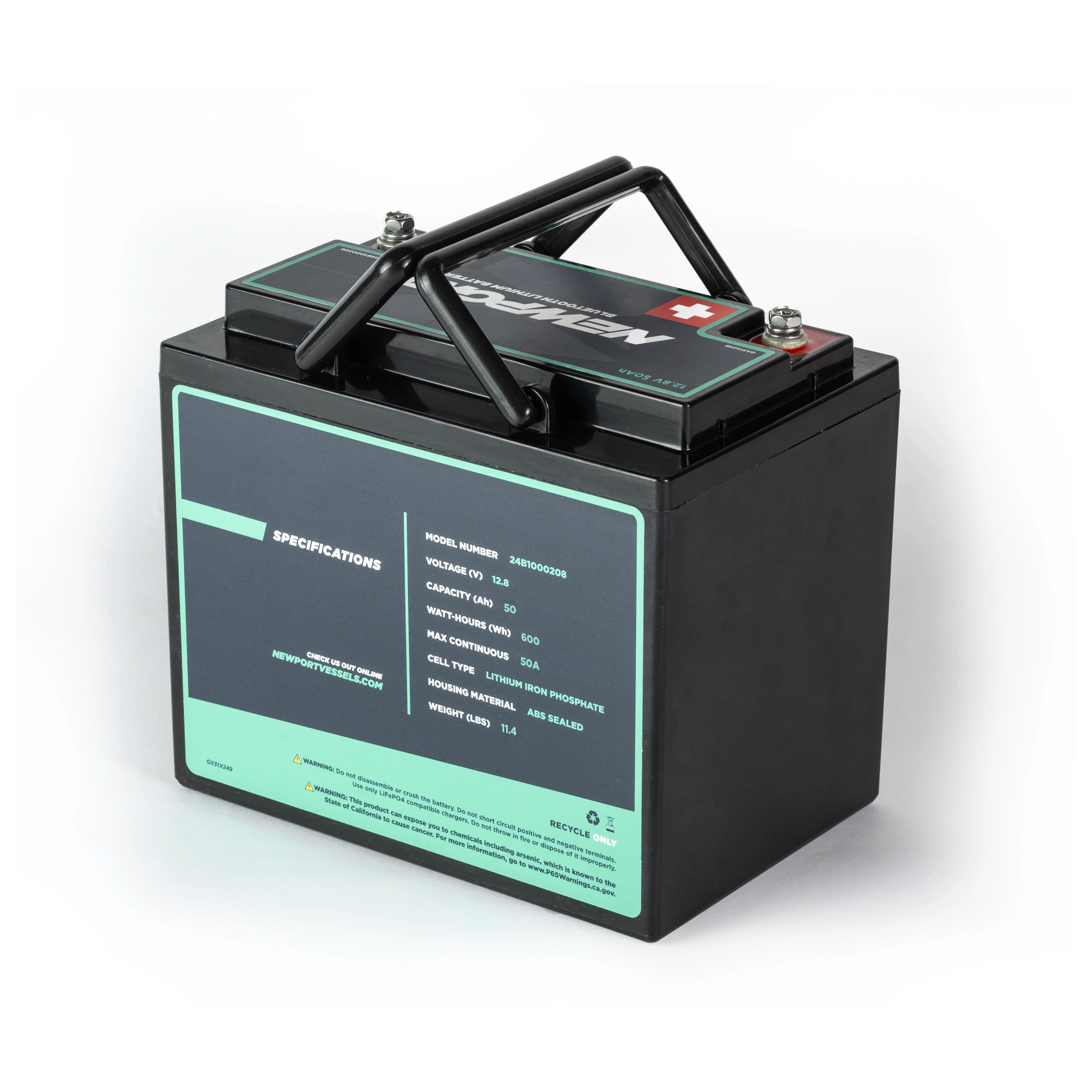 12V 50Ah Lithium Battery 3/4 Back View | Newport