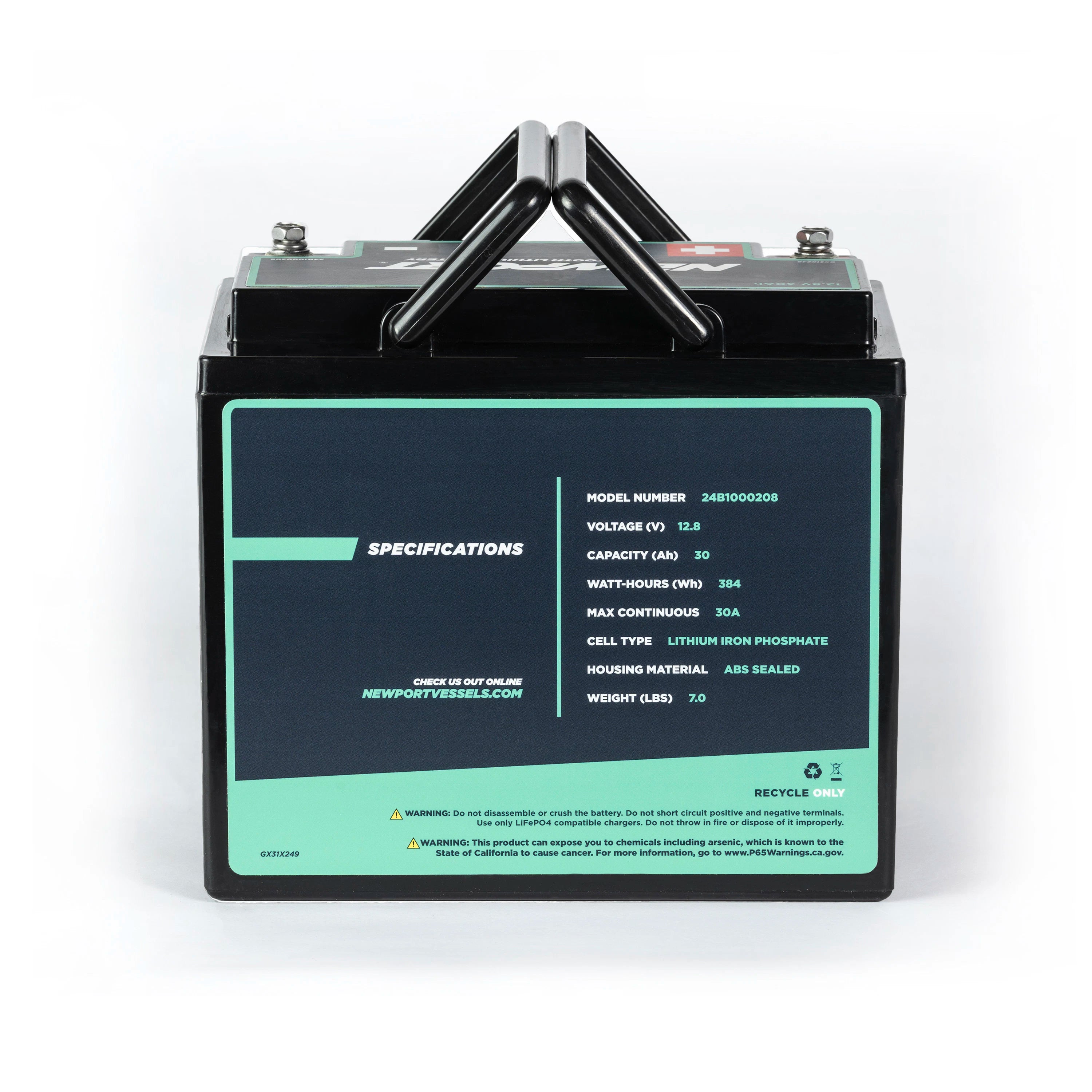 12V 30Ah Lithium Battery Back View | Newport