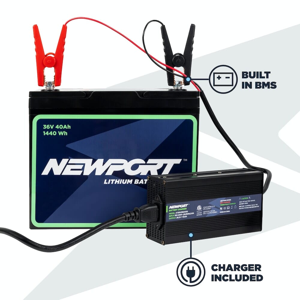 36V 40AH Lithium Trolling Motor Battery (LiFePo4) with Charger - Newport